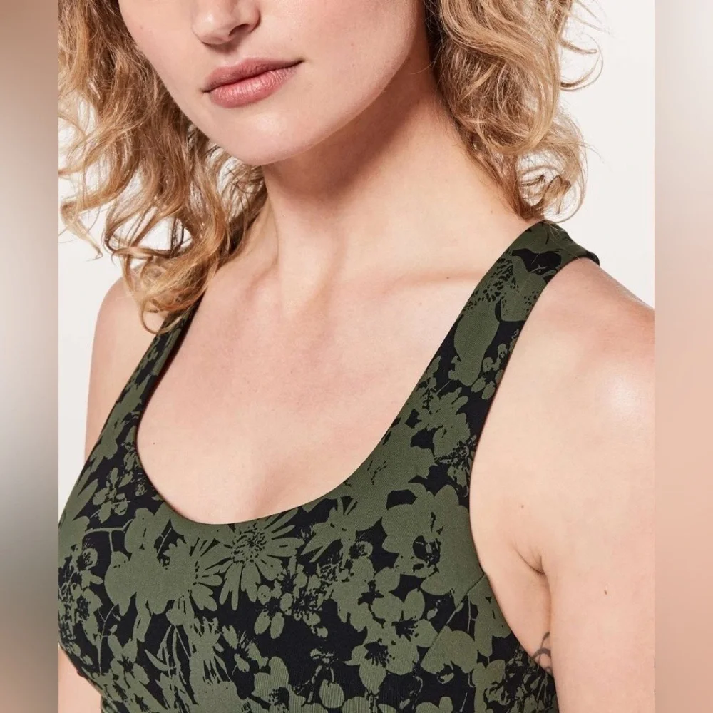 2018 Lululemon Free To Be Serene Bra Efflorescent Barracks Green Black Size 6